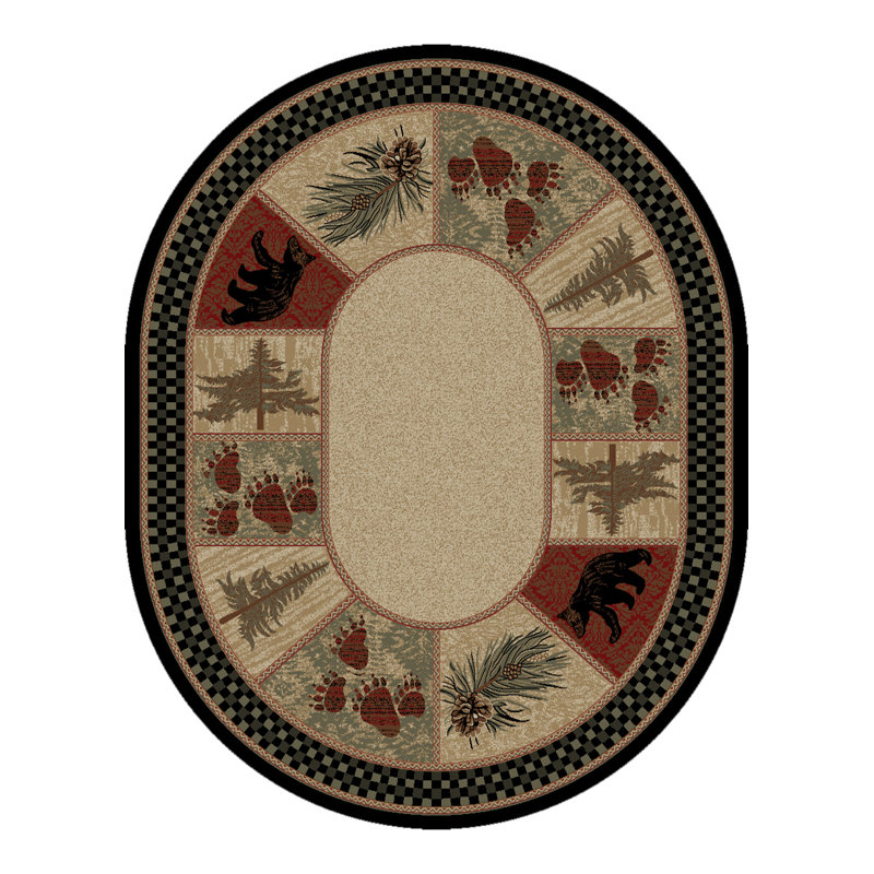 Tapis géométrique beige / noir Seagle, Oval 7 pi 10 po x 9 pi x 10 po