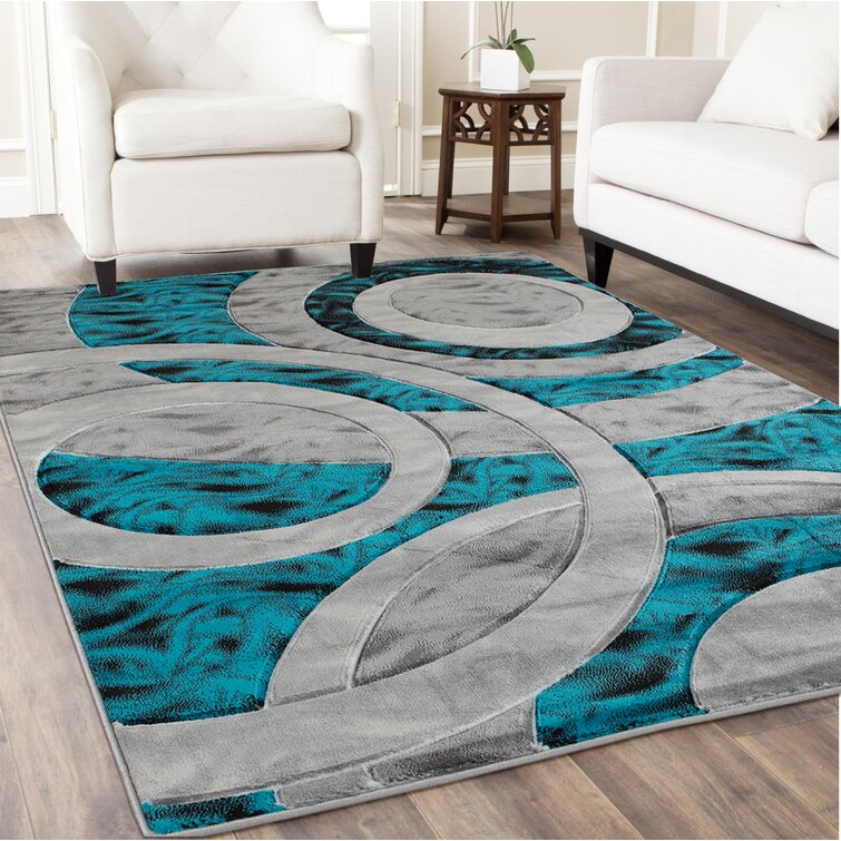 Adonia Geometric Turquoise/Gray Area Rug 5’x8’ 