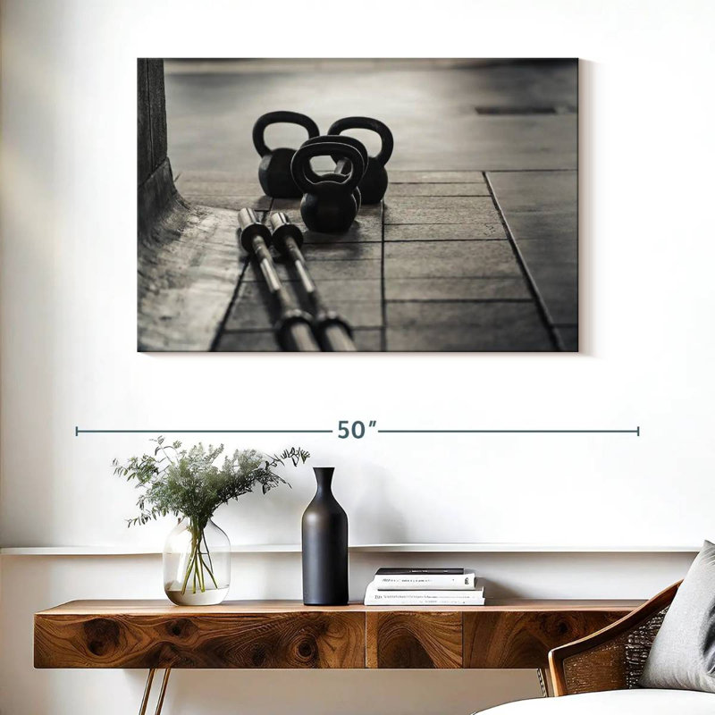 Gym Barbells And Kettlebells, 26" H x 39" W