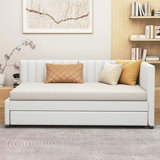 Upholstered Daybed With Trundle Sofa Bed Frame No Box Spring Needed, Linen Fabric