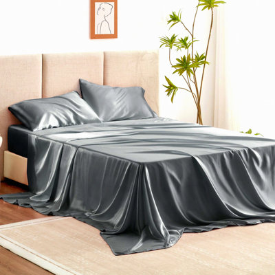 CoolSilk Queen Sheet Set - 4 Piece Breathable Deep Pocket Bed Sheets - HENGWEI Cooling Bedding Set for Queen Size Mattress