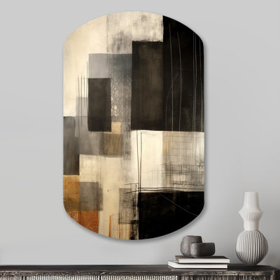 Noir Mid Century Fusion II - Cylindre abstrait Mid-Century en métal, sculpture murale asymétrique en métal