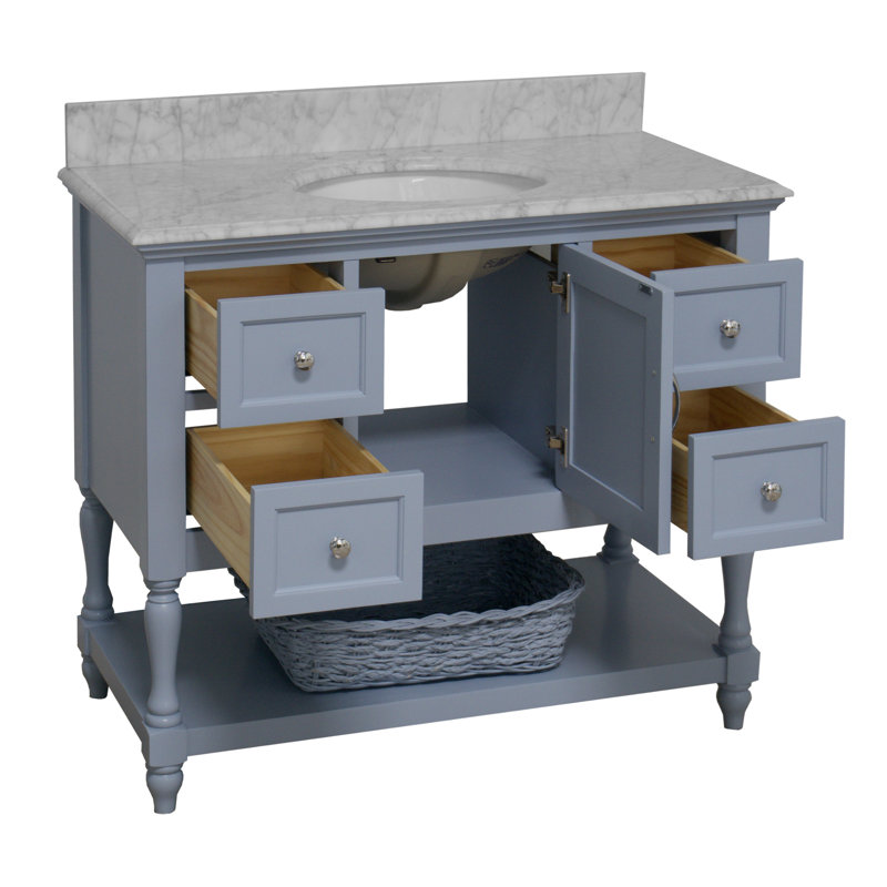 Ensemble de meuble-lavabo simple 42 po Hampton, Marbre de Carrare, Bleu poudre
