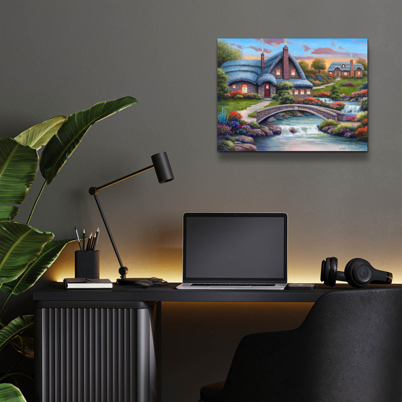 «Stone Bridge Cottage» par John Zaccheo, art en verre acrylique Wal, H 12 po x l 16 po x P 0,13 po