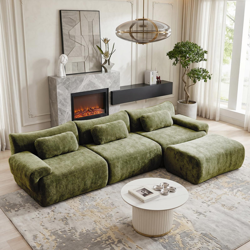 Canapé d'angle modulaire en forme de L Ross Cloud de 320 cm de large avec méridienne, canapé profond en tissu chenille, canapé surdimensionné pour salon