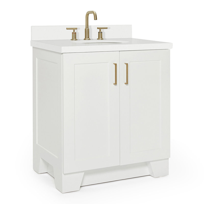 31 IN.  Single Bathroom Vanity, White, Oval, White Quartz