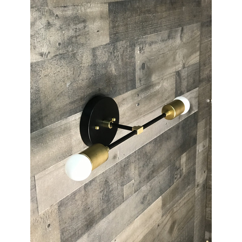 Capehart Armed Sconce, Black/Brass, 5" H x 14" W x 4.75" D