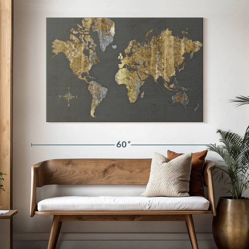 Aliaz Gilded Map Gray, 34" H x 51" W