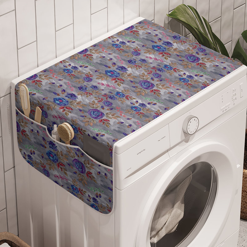 East Urban Home Floral Design Washing Machine Organizer Pack of 2 47" x 18.5" Dark Lavender Taupe Grey