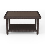Martha Stewart Bedford Outdoor Rattan Wicker Patio Coffee Table With Engineered Wood Top
