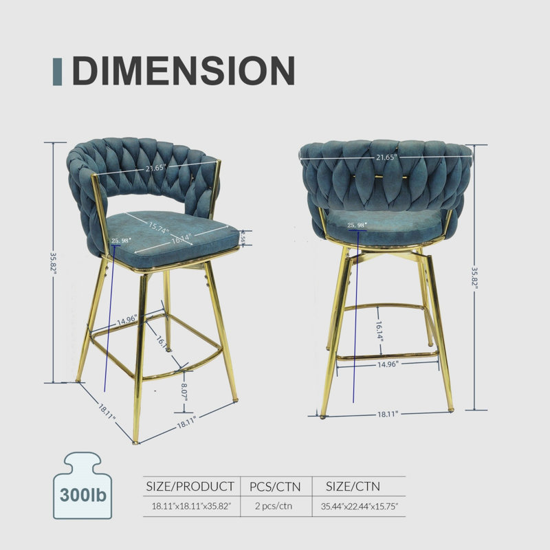 Chaise de bar moderne et élégante, Bleu, Doré
