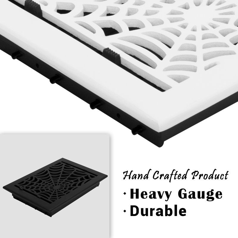 Évent de 8 po x 14 po Spooky Gothic (taille de la façade 9-1 / 2 po x 15-3 / 4 po), Noir thermolaqué, Mur avec trous de vis