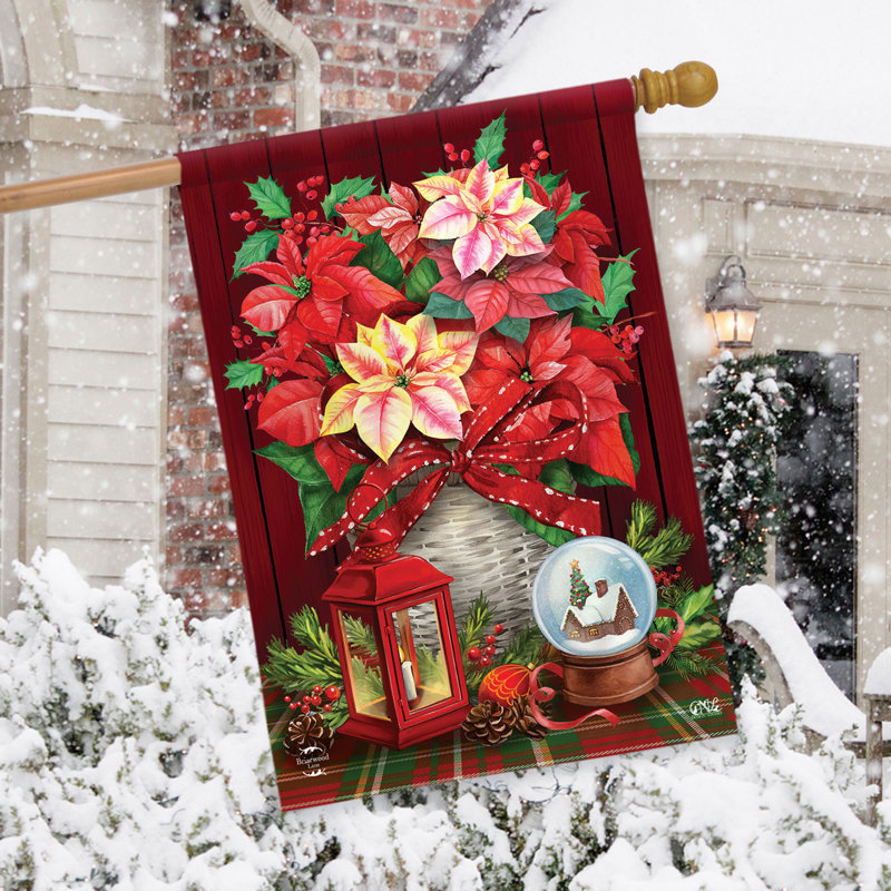 Drapeau de Noël panier de poinsettias, Noël rouge
