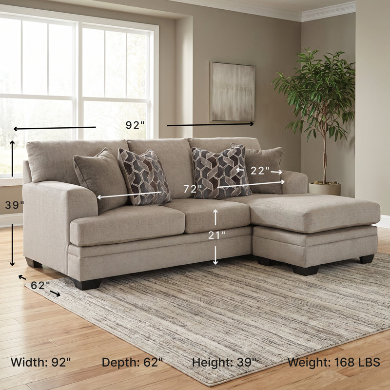 Gwendolynne Upholstered 92'' Sofa & Chaise, Beige Polyester