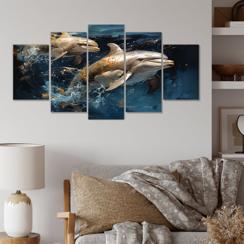 «Blue Dancing Dolphines II - Dolphin Multipanel», art mural