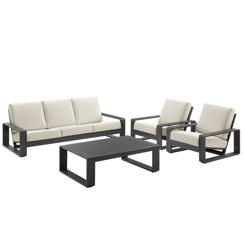 Ensemble de meubles d'extérieur en aluminium 4 pièces Lirienne, Crème, crème