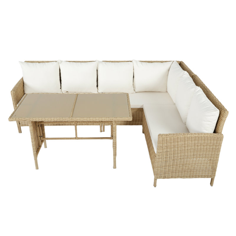Alia Outdoor Rattan Corner Sofa And Table Set , Beige, Natural
