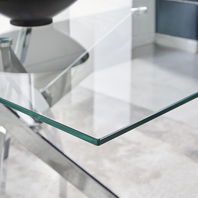 Lenworth Luxury Rectangular Dining Table in Glass and Chrome Metal - Modern Statement Design, 75H x 120W x 70D, Silver