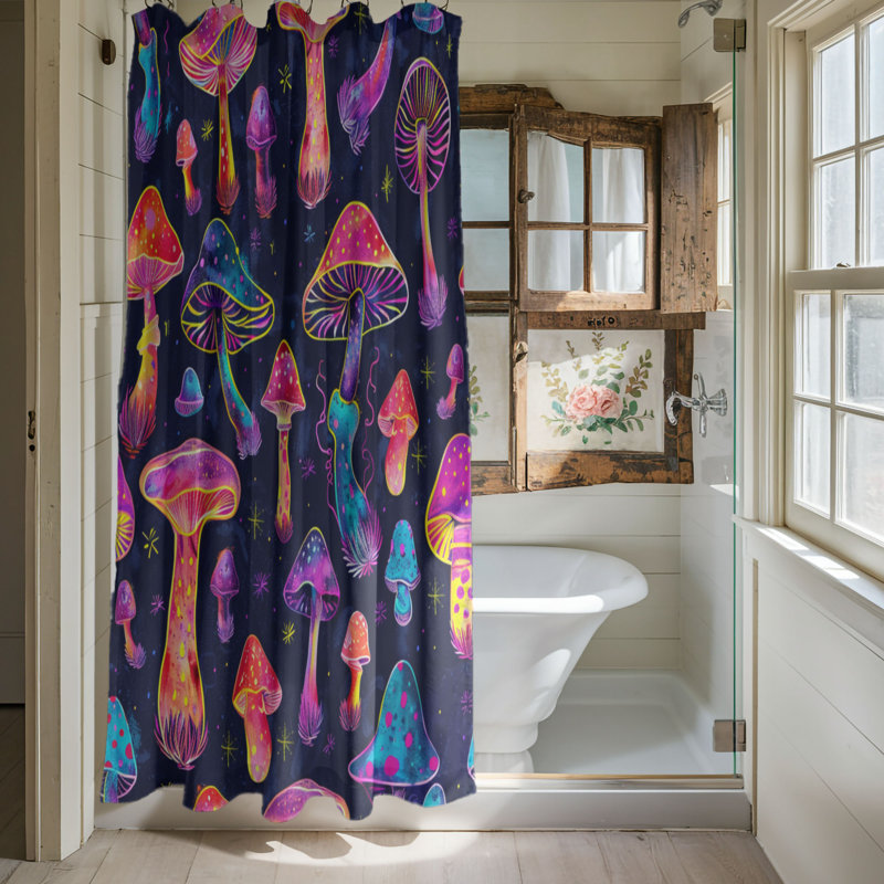 Vibrant Mushroom Patterns - 1 Piece Standard Shower Curtain, 74"H x 71"W