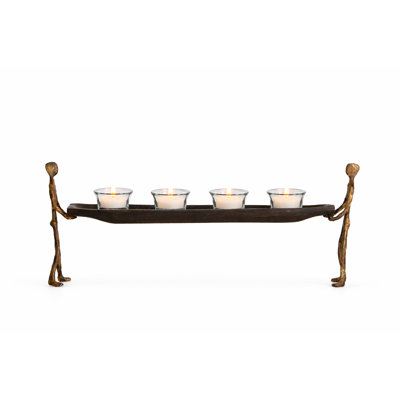 Rustic Tea Light Holder Men Carrying Boat Wood And Metal
