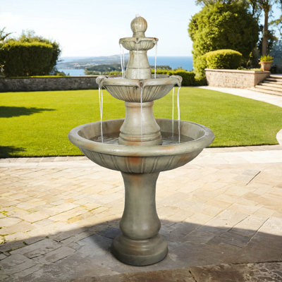 Fontaine d'extérieur moderne à 3 niveaux 51,5 po Fountains pour patio de jardin, avec pompe intégrée | Béton / Ciment | Fontaine cascade à niveaux
