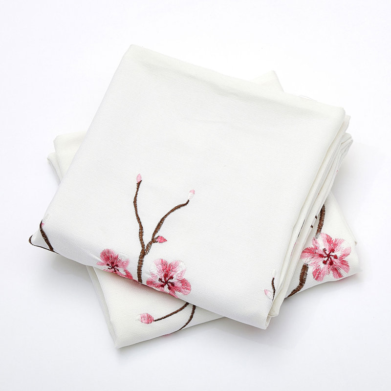 Cherry Blossom Embroidered Pillow Cover, Pink