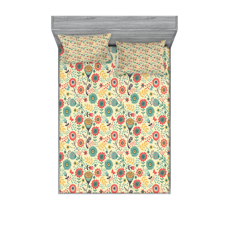 Ambesonne Modern Fitted Sheet & Pillow Sham Set, Multicolor, Queen Sheet Set + 1 Fitted Sheet + 4 Pillowcases