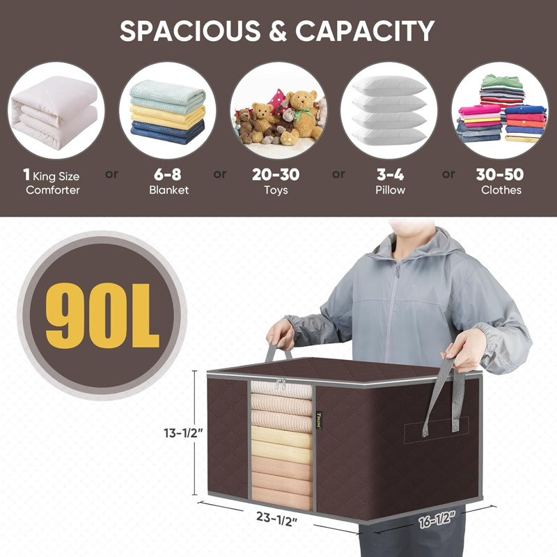 2 Pack Clothes Storage Bags, 24 Gallon Storage Containers With Reinforced Handle Sturdy Zipper, Closet Storage For Blanket Comforter Pillow Bedding