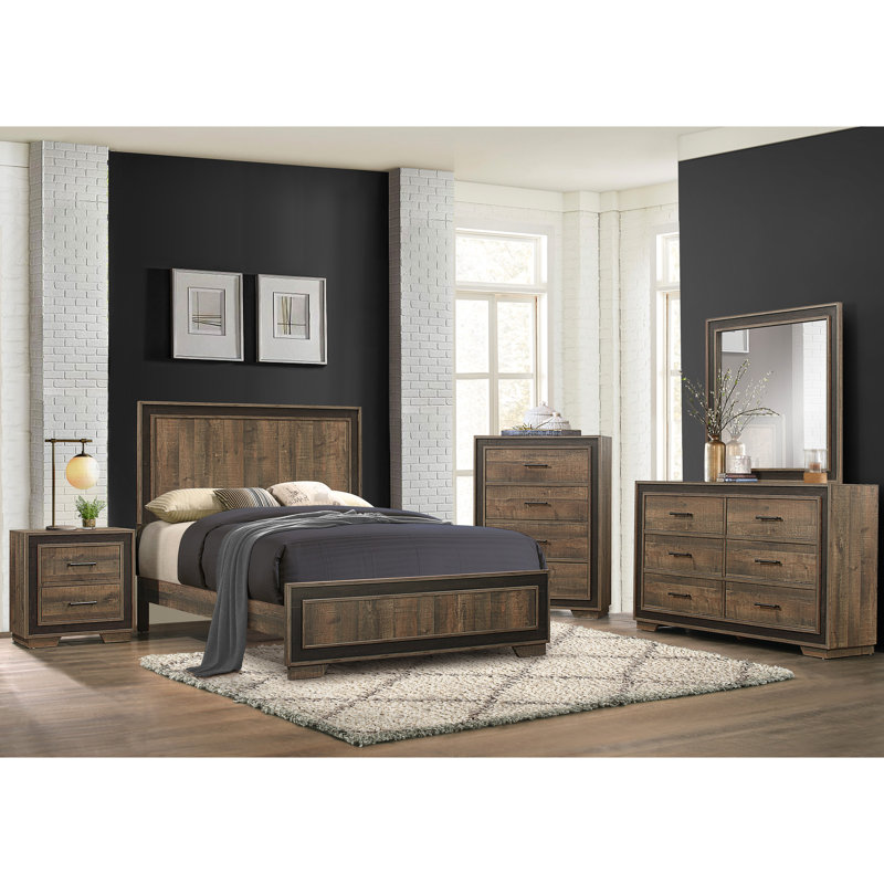 Structure de lit grand format de style moderne avec finition bicolore - Chambre rustique et ébène foncé