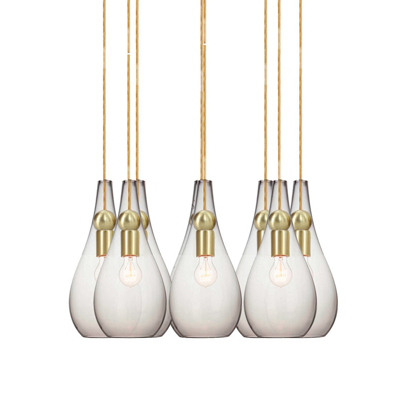 Earth 8 - Light Chandelier, Gold/Brass, Clear Glass, 108" H x 16" W x 16" D