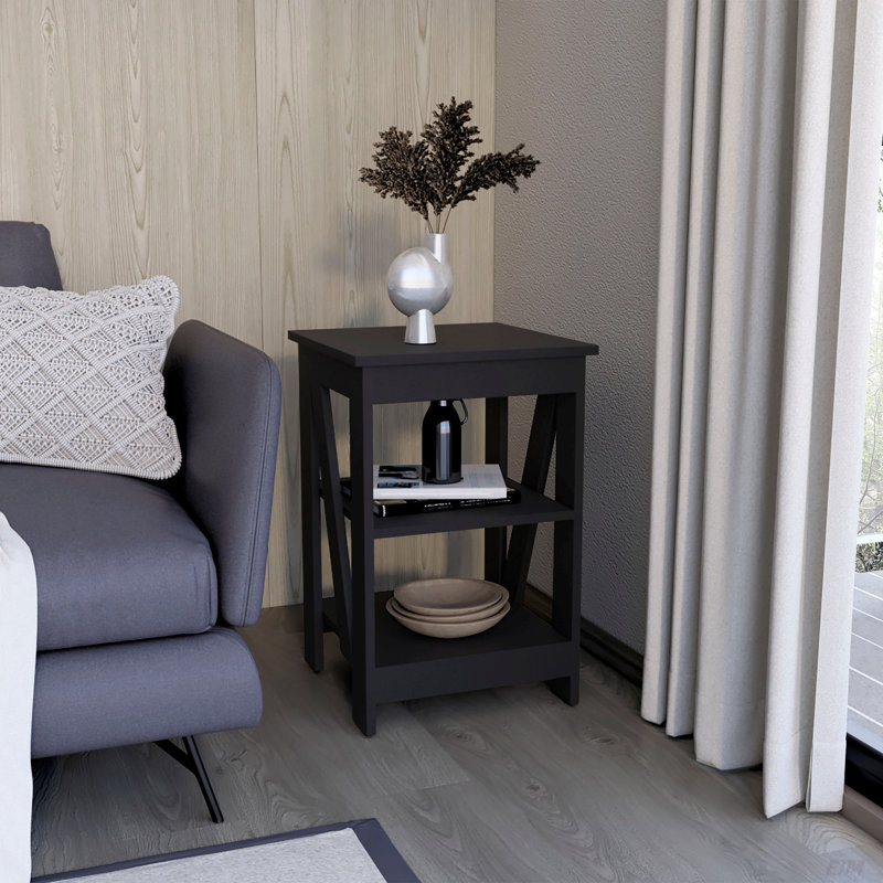 End Table, Side Table, Nightstand, 3-Tier Storage Shelf, Sofa Table, Black