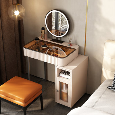 High-quality Makeup Vanity set, Glass Top,Expandable, Corner,Includes makeup stool,Very easy to assemble