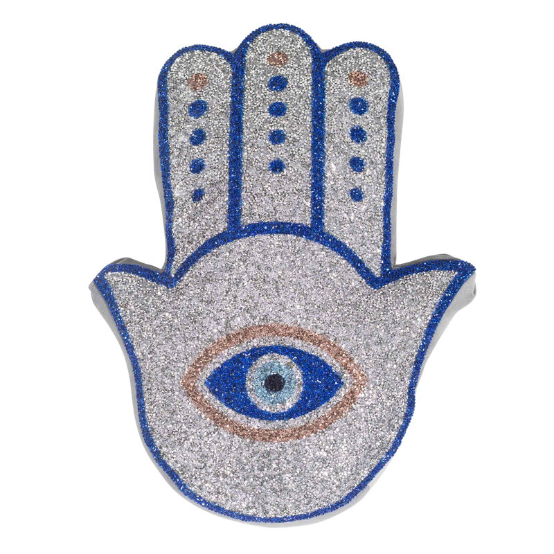 Sparkles Home Luminous Hamsa Shaped Throw Pillow | Rhinestones, Velvet Cover, Fluffy Filling