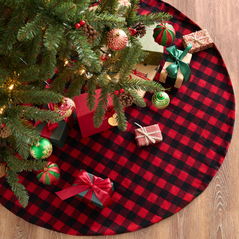 Jupe d'arbre de Noël à motif écossais Buffalo - rouge et noir, 36"