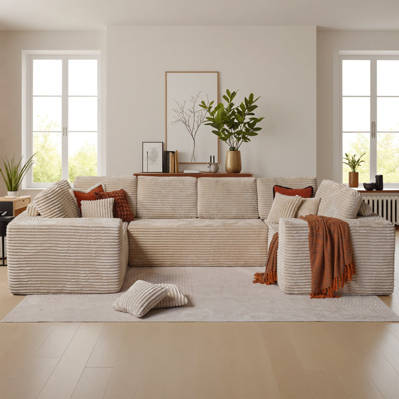 Vivelle Boneless 3-piece Modular Sectional Floor Sofa In Plush Corduroy, No Assembly Needed, Cloud Couch For Living Room