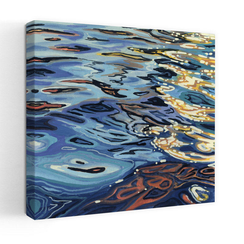 Lever de soleil sur l'eau ondulante, art contemporain, H 32 po x l 32 po