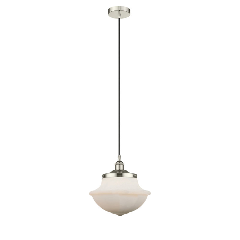 Luminaire suspendu simple à 1 lumière Grourke, Blanc mat, Nickel poli