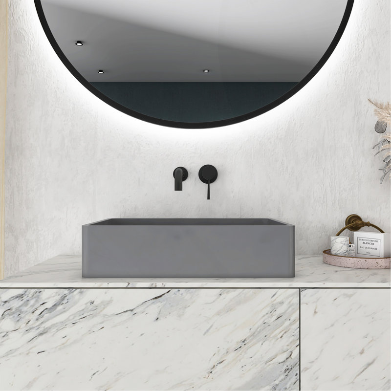 19.68'' Concrete Rectangular Modern Gray Bathroom Sink