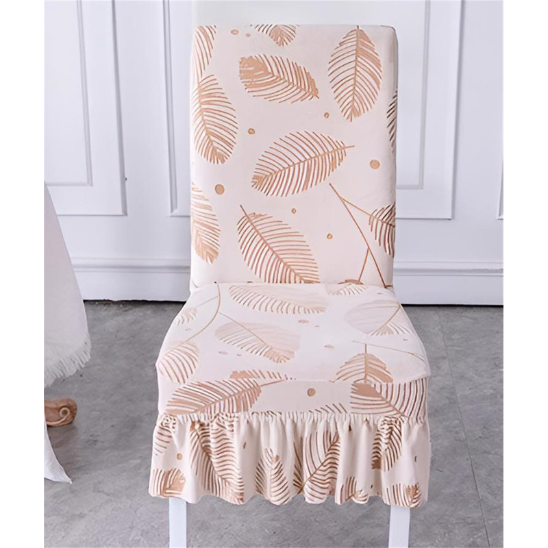 Beige Leaf Textured Polyester Dining Chair Slipcover