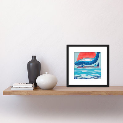 Breaching Blue Whale At Sunset Ocean - Single Picture Frame Painting