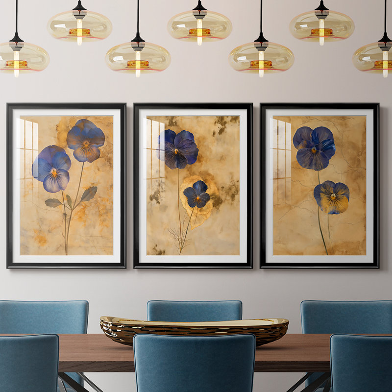 FLORAL Series LV III - Impression encadrée sur mesure de qualité supérieure - 3 pièces, H 15 po x l 19 po, Noir