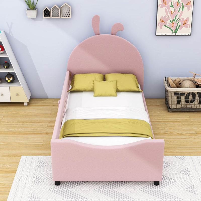 Wood Twin Upholstered Daybed with Headboard, Pink