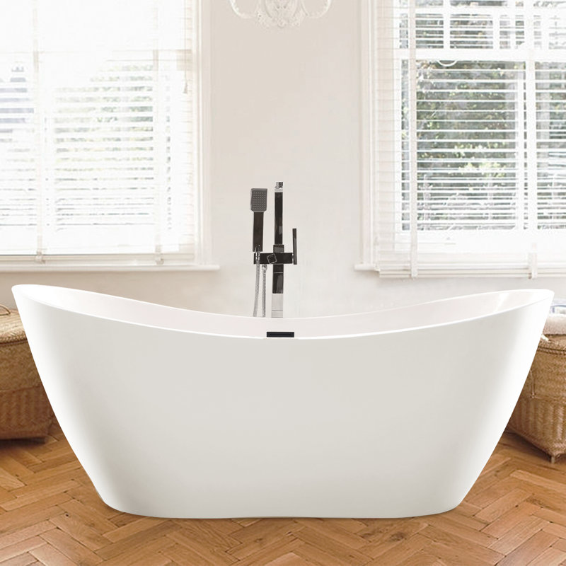 Ophelia 71" x 32'' Freestanding Soaking Acrylic Bathtub, White/Oil Rubbed Bronze