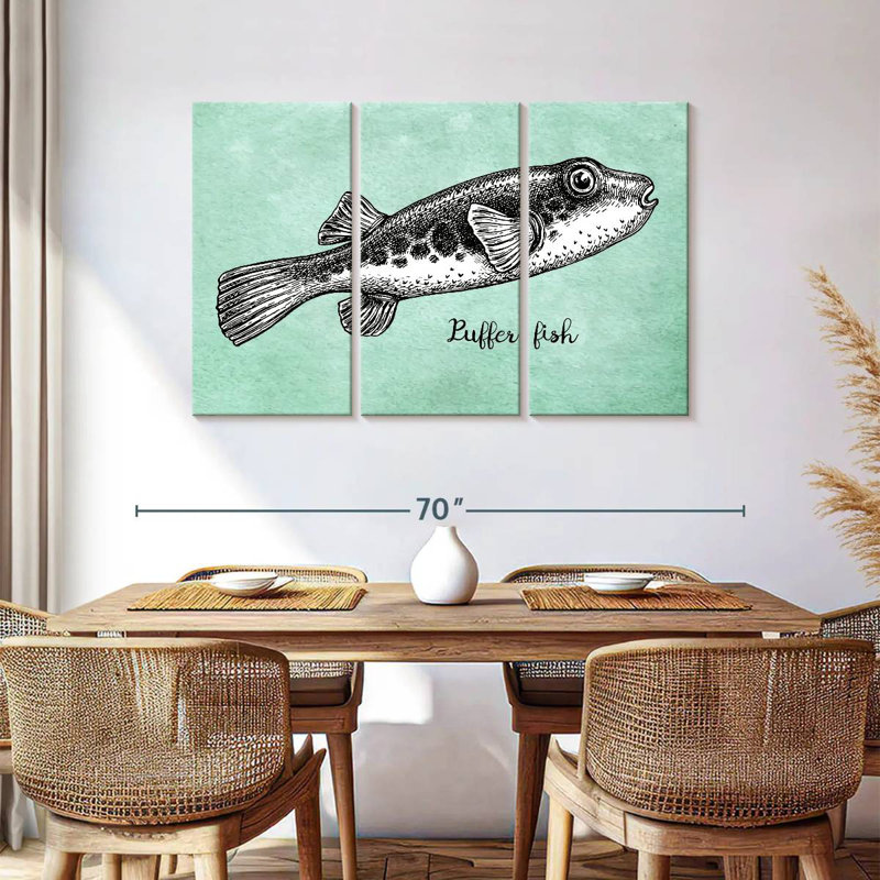 Poisson-globe en noir et blanc, H 36 po x l 57 po