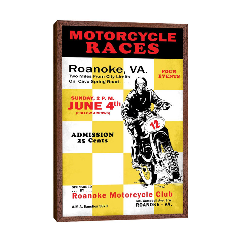 Motorcycle Hill Climb by Mark Rogan - Print on Canvas, Classic Brown Wood Framed, 66.04cm H x 45.72cm W x 3.81cm D
