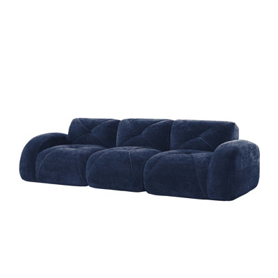 110''Boneless Sofa With Tufted,Soft Velvet Fabric,Modular Sectional Sofa Couches,32D High Density Sponge,Anti-Slip Design,Ergonomic Design Bottom,No Assembly Required