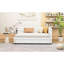 Lit de jour rembourré en lin beige avec lit gigogne simple pratique, pas de sommier tapissier nécessaire