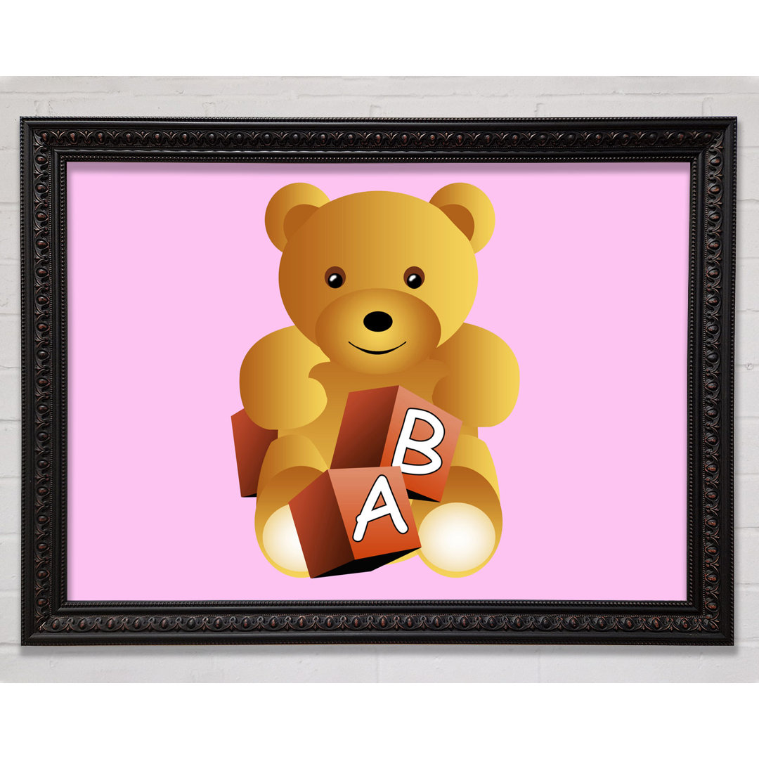 Gerahmtes Leinwandbild Teddy Bear Alphabet Blocks in Hellblau