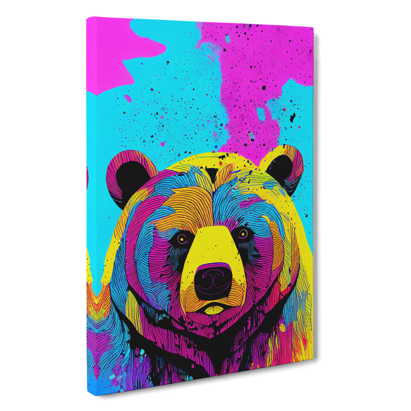 Colourful Bear No.3 - Print, Wrapped Canvas, 60cm H x 40cm W x 3cm D, No Matte