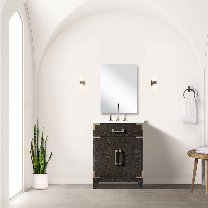 Meuble-lavabo en chêne brun avec plateau en acrylique, 24 po L 18 po x P 18 po, miroir, robinet inclus
